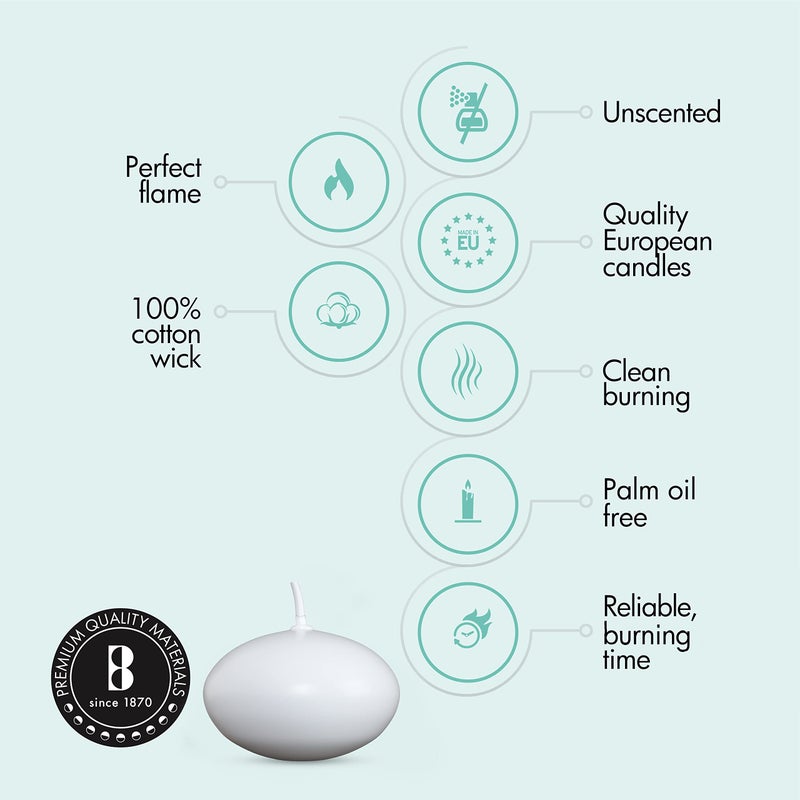 Bolsius Unscented 1.75" Floating Candles â€“ Set of 40 White Floating Candles â€“ Cute and Elegant Burning Candles â€“ Candles with Nice and Smooth Flame â€“ Party Accessories - Image 4